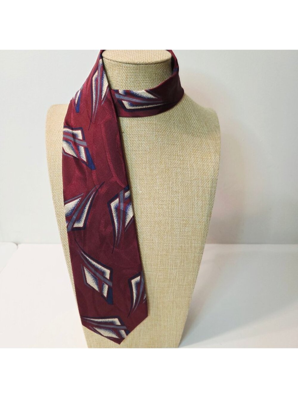 Vtg Red Burgundy Geometric Abstract Italian Silk Necktie Work Casual Wear Retro